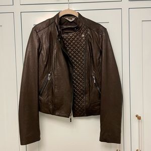 Cole Haan awesome leather jacket with Chanel-like stitching sz XS.